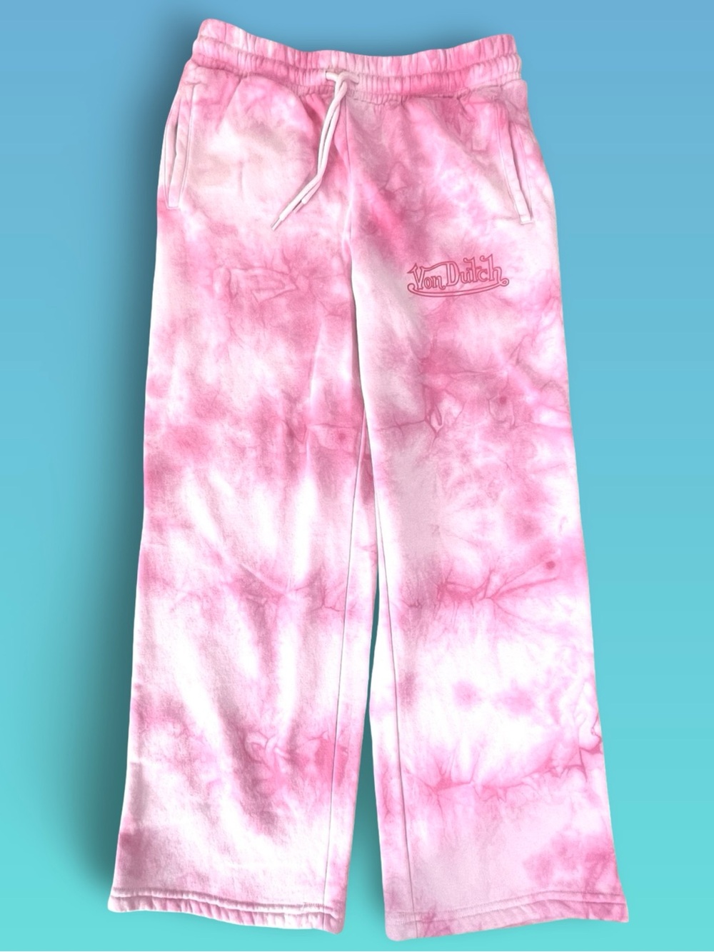 Von Dutch Pink Tie Dye Wide Leg Lounge Sweatpants Y2K McBling Size L